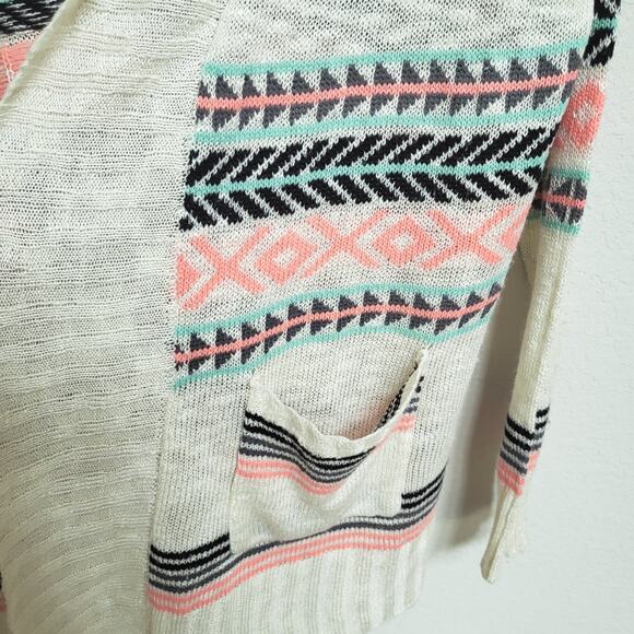 Eyeshadow Cream Cardigan with Pink and Teal Stripes - Picture 8 of 13